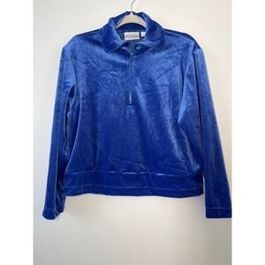 Patchington Vintage Blue Velvet Pullover Y2K‎ Quarter Zip Jacket XS